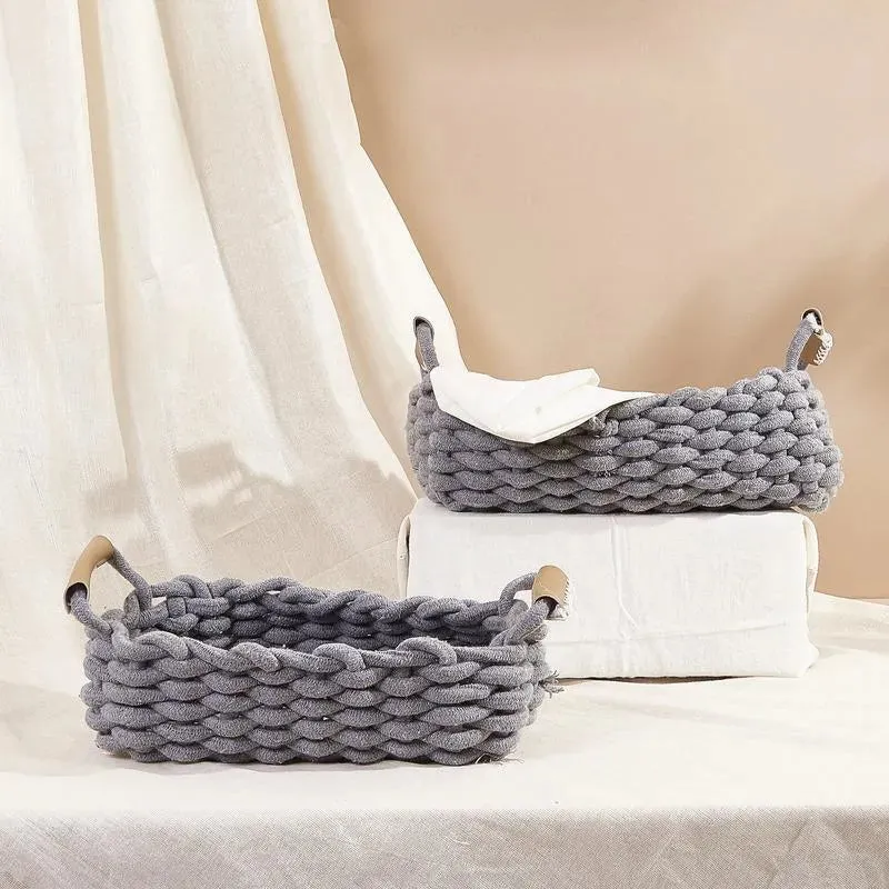 Adorned Fabric Knot Design Basket | Set Of 2