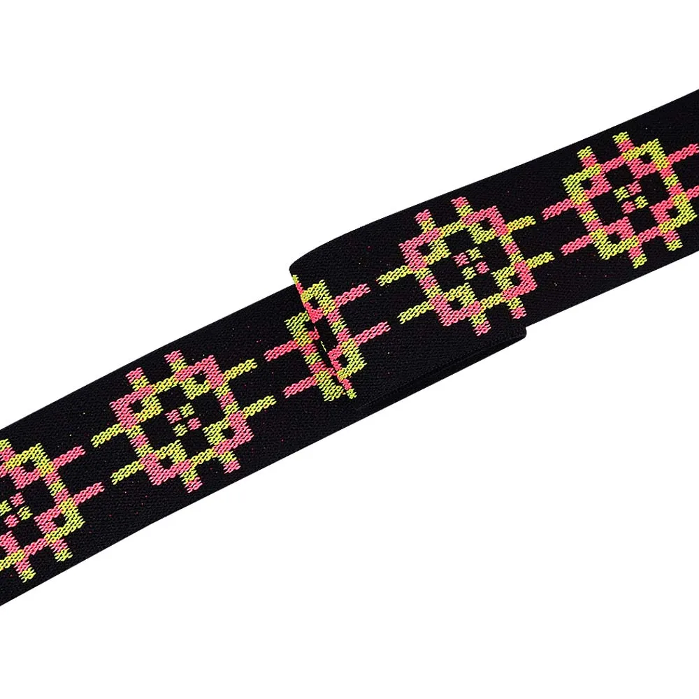 Black with Neon Shades Geometric Designer Dress Elastic