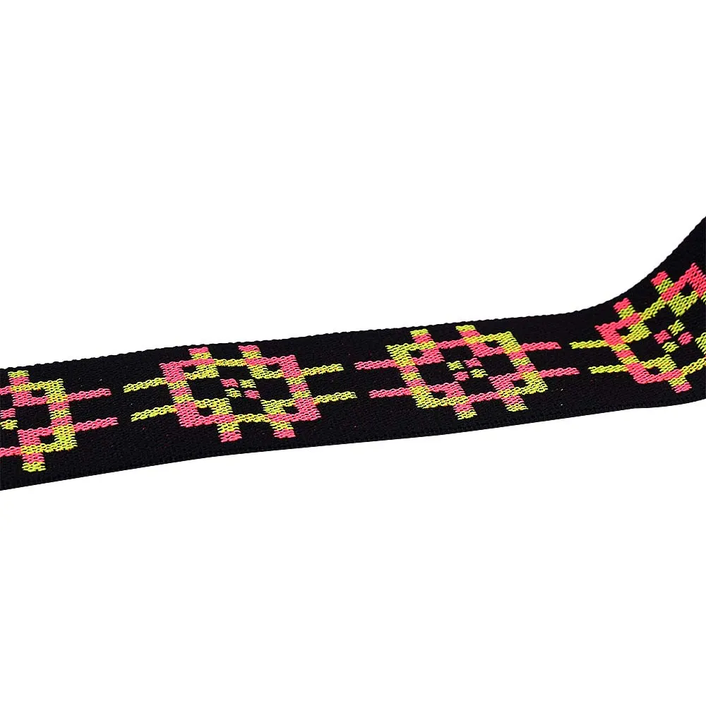 Black with Neon Shades Geometric Designer Dress Elastic