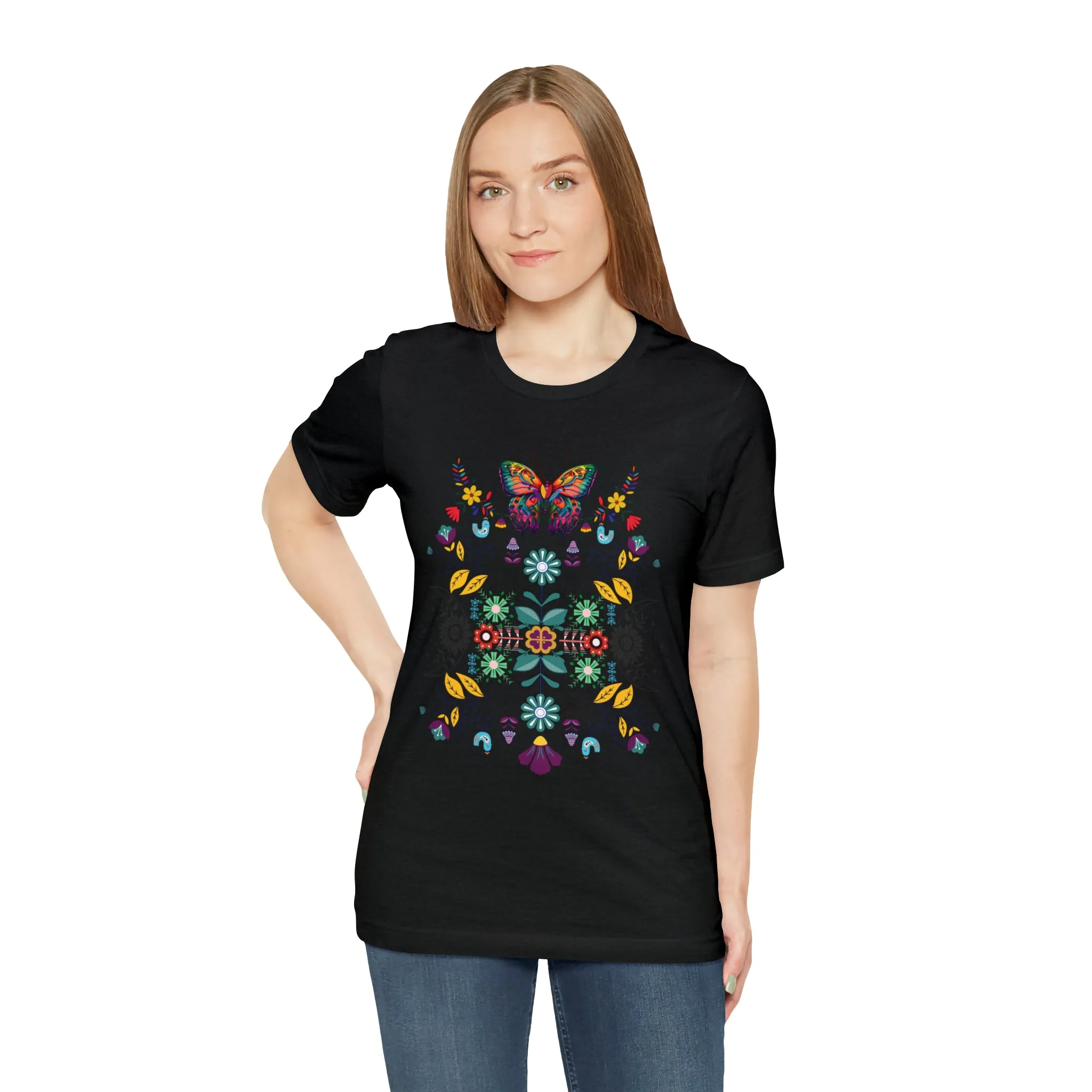 Celestial Folk art butterfly Unisex Jersey Short Sleeve Tee