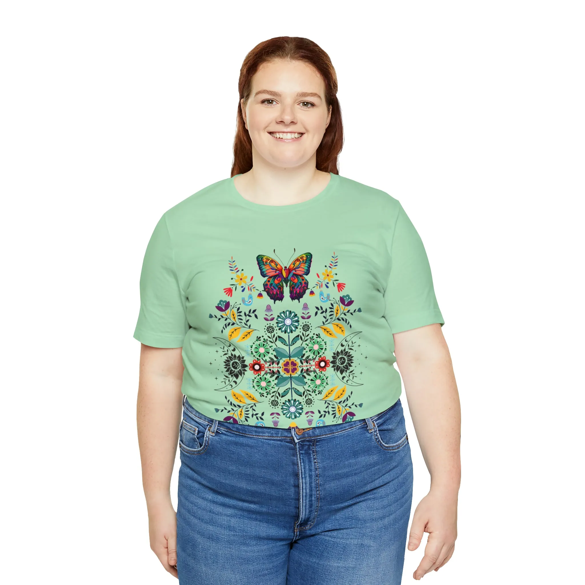 Celestial Folk art butterfly Unisex Jersey Short Sleeve Tee