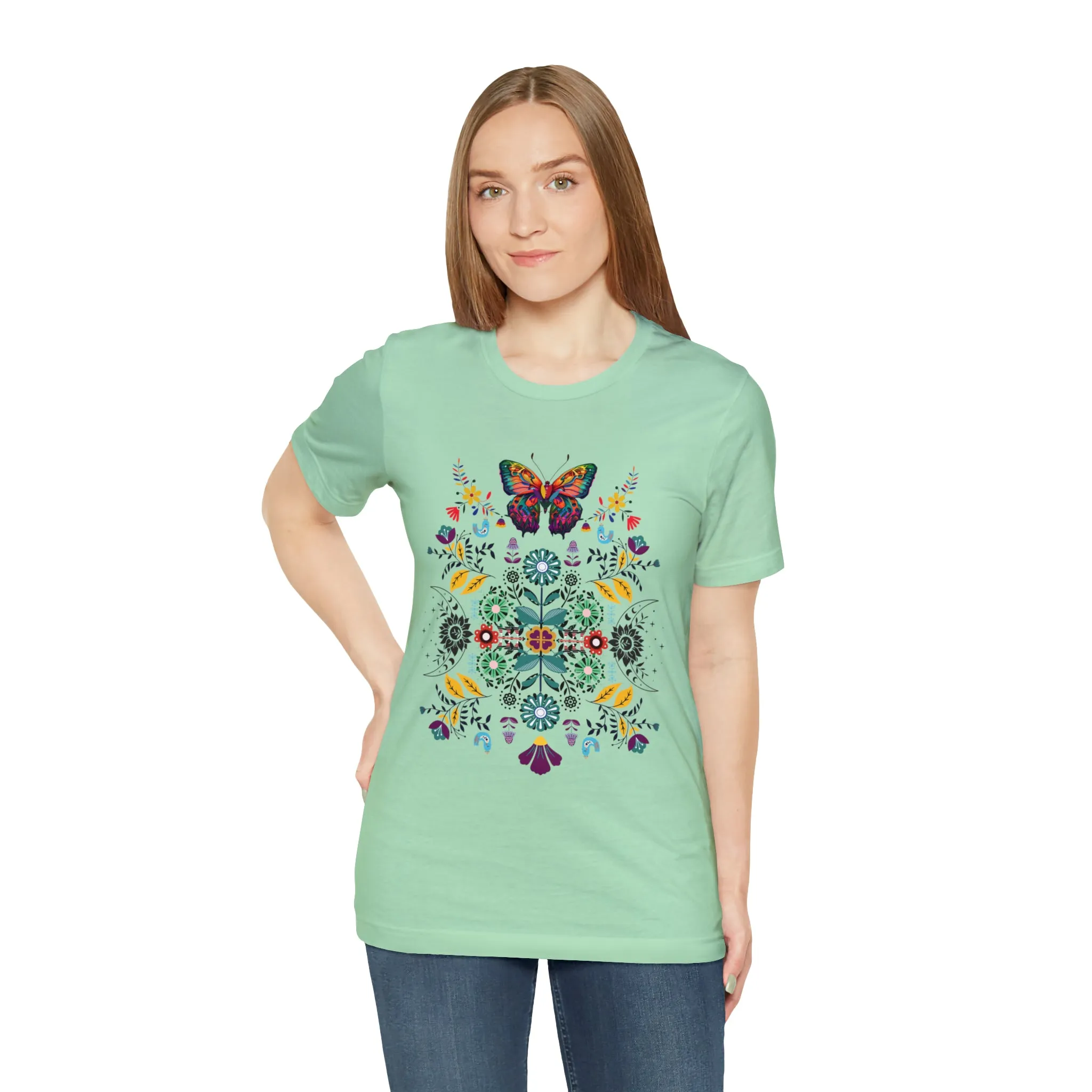 Celestial Folk art butterfly Unisex Jersey Short Sleeve Tee