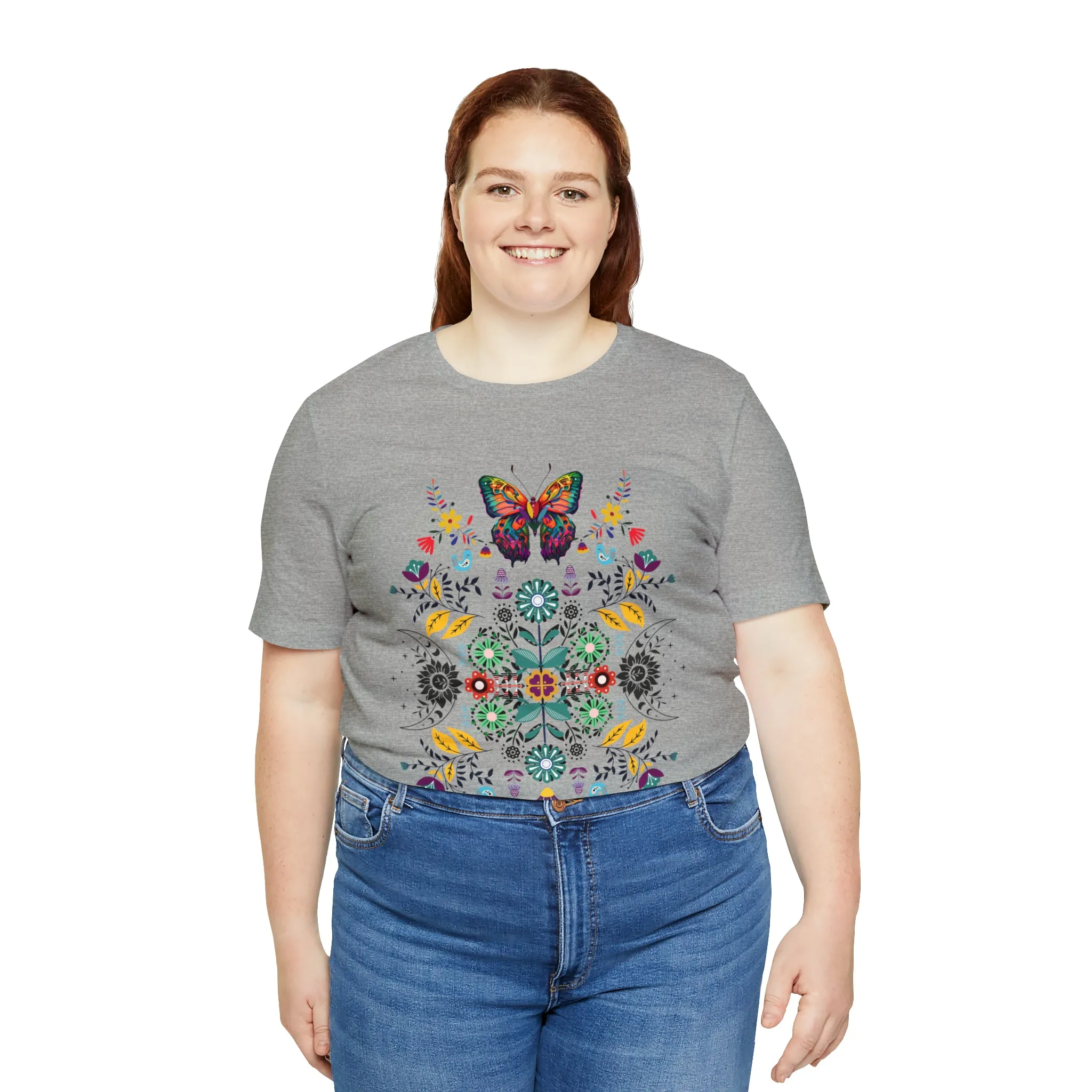 Celestial Folk art butterfly Unisex Jersey Short Sleeve Tee
