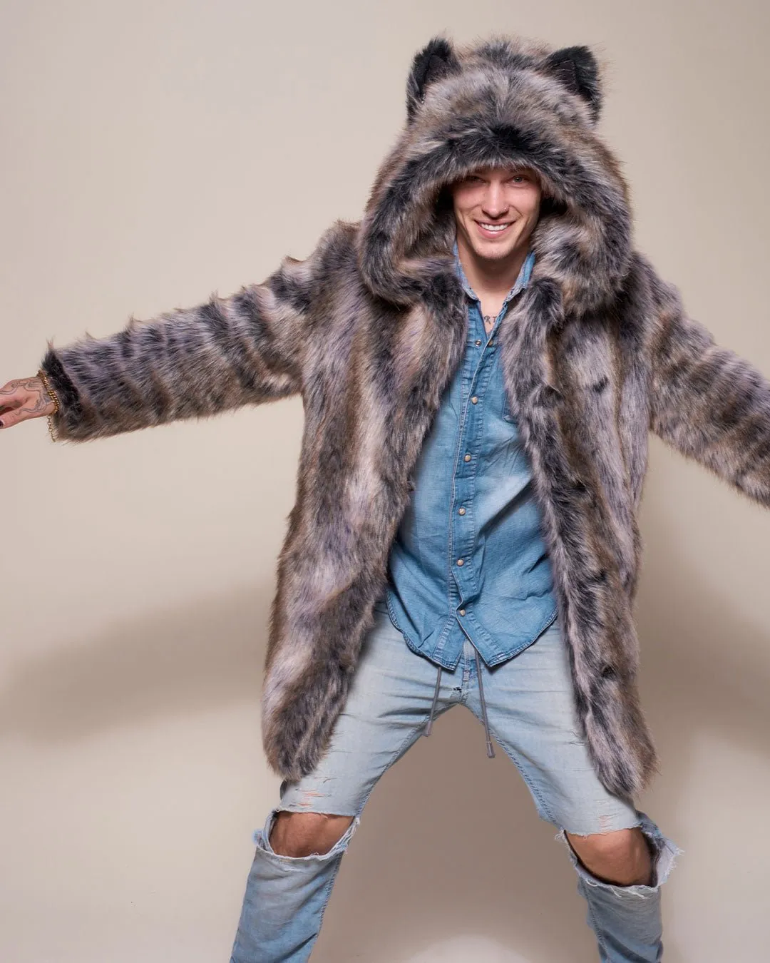 Classic Men's Faux Fur Coat | Grey Wolf