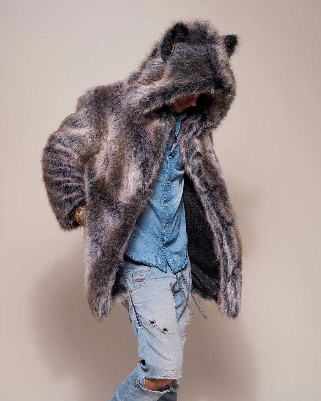 Classic Men's Faux Fur Coat | Grey Wolf