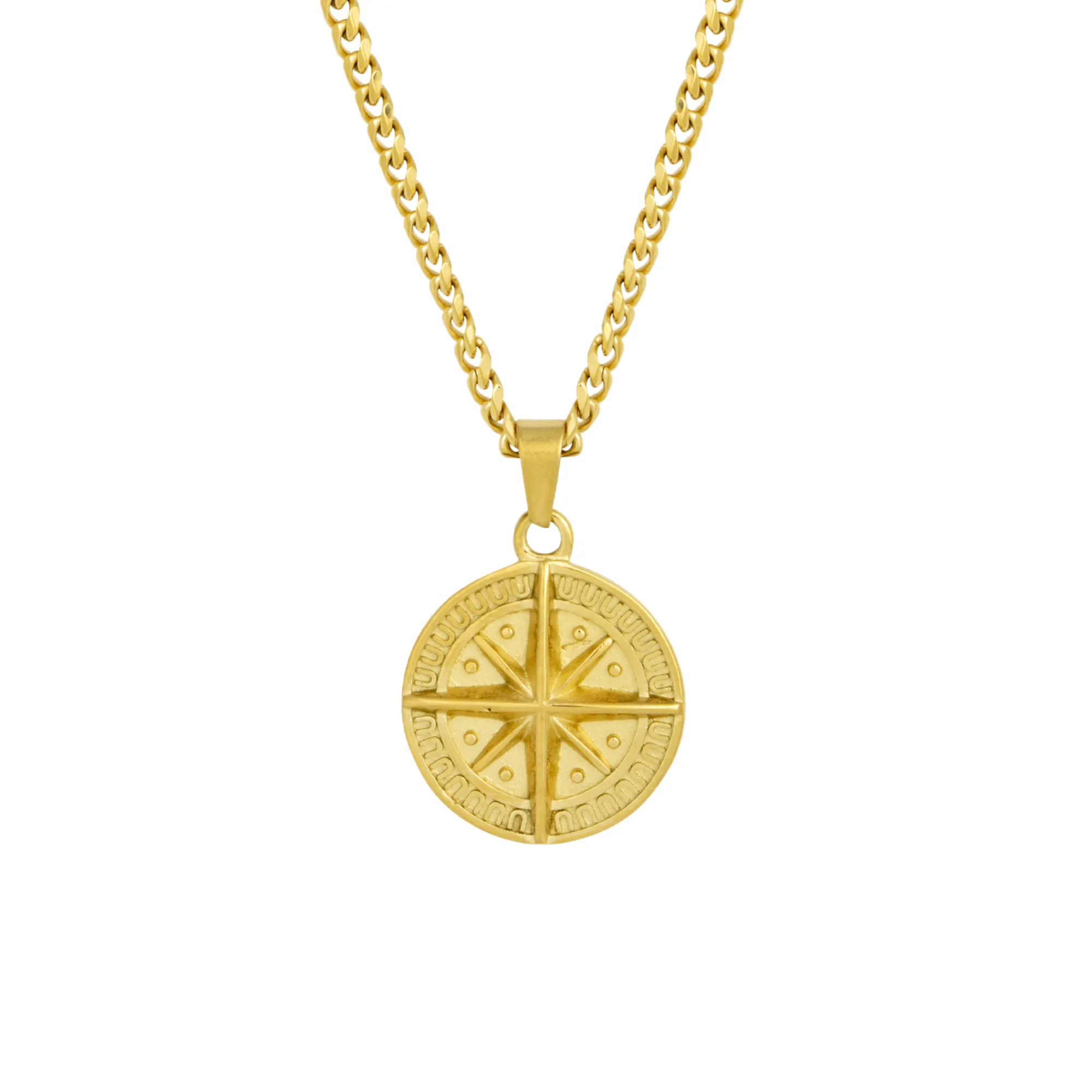 Compass Pendant & Cuban - Gold