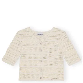 Cotton Pointelle Short Sleeve Cardigan