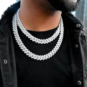 Diamond Prong Cuban Link Choker (12mm) in White Gold