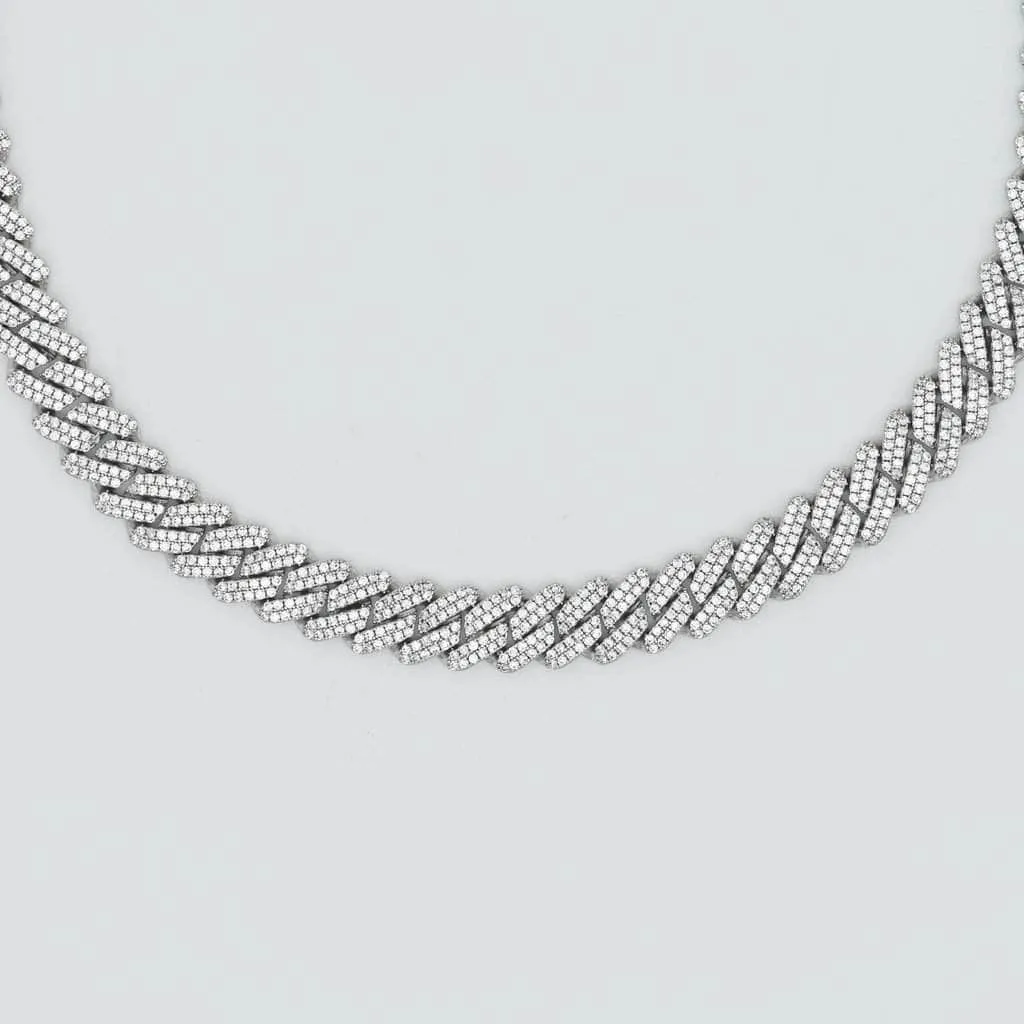 Diamond Prong Cuban Link Choker (12mm) in White Gold