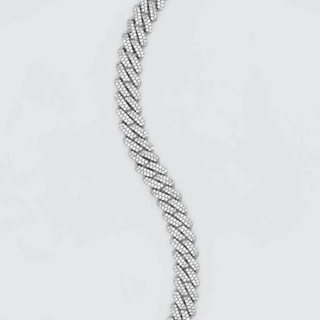 Diamond Prong Cuban Link Choker (12mm) in White Gold