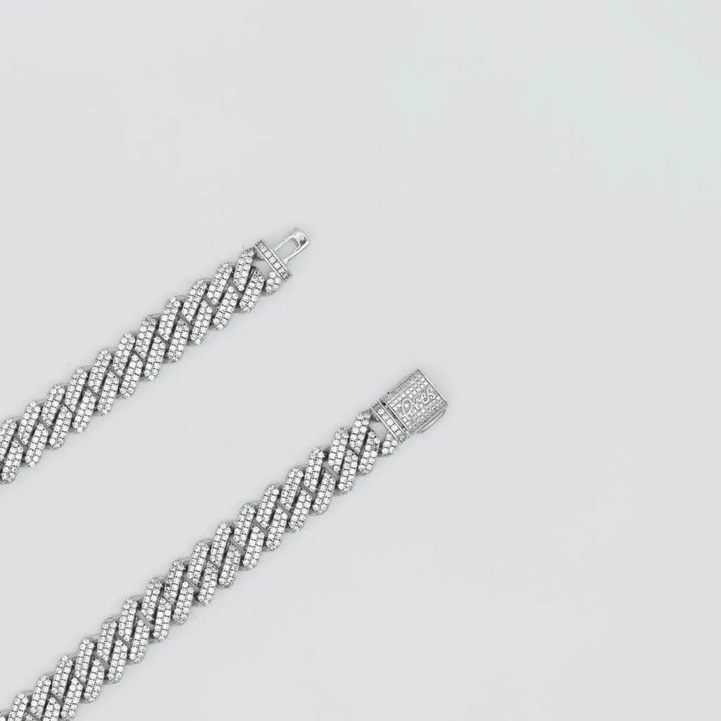 Diamond Prong Cuban Link Choker (12mm) in White Gold
