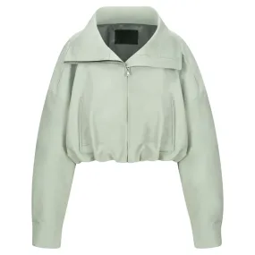 Flat Collar Zip-Up Cotton Jacket