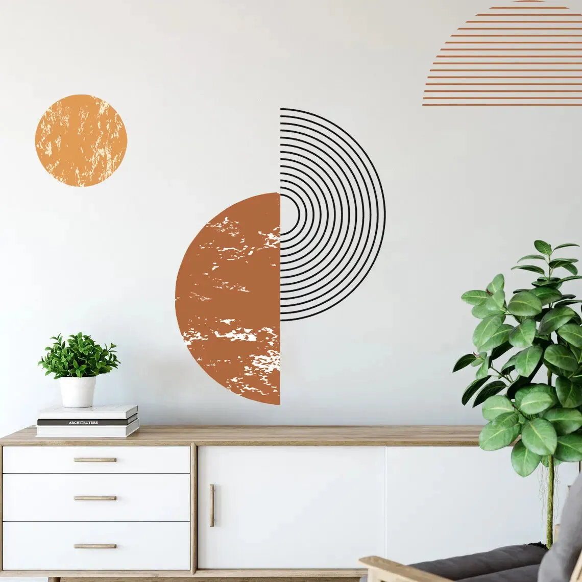 Geometric Circles Sun & Moon Wall Sticker For Kitchen Living Room Removable Self Adhesive Vinyl Wall Decal For Creative DIY Home Decor