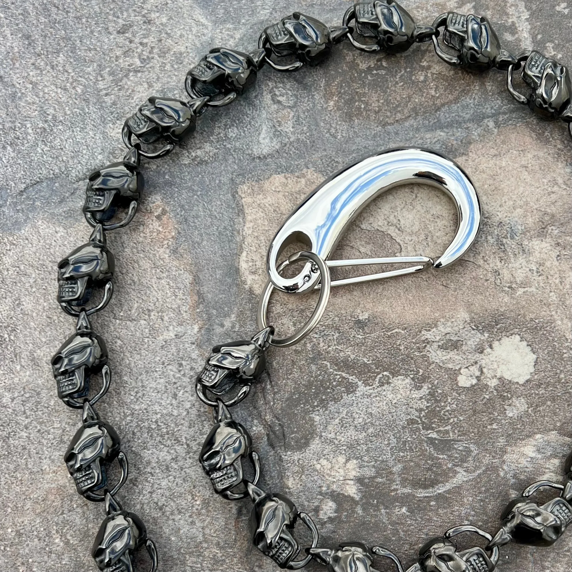 Hellride Custom Skull Wallet Chain Black 1" - W/ Sanity’s Polished Hook Clip