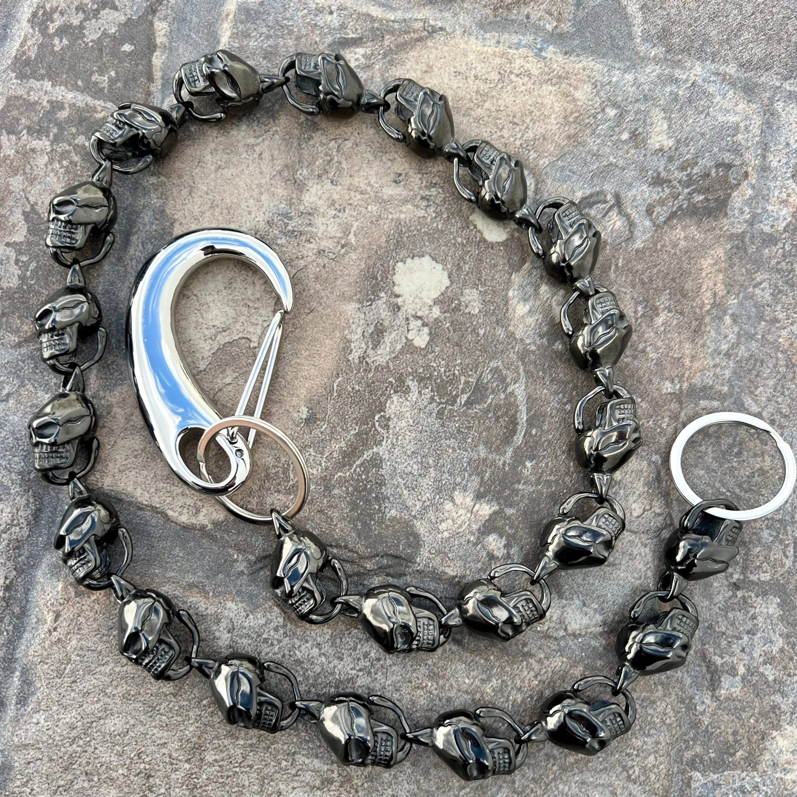 Hellride Custom Skull Wallet Chain Black 1" - W/ Sanity’s Polished Hook Clip