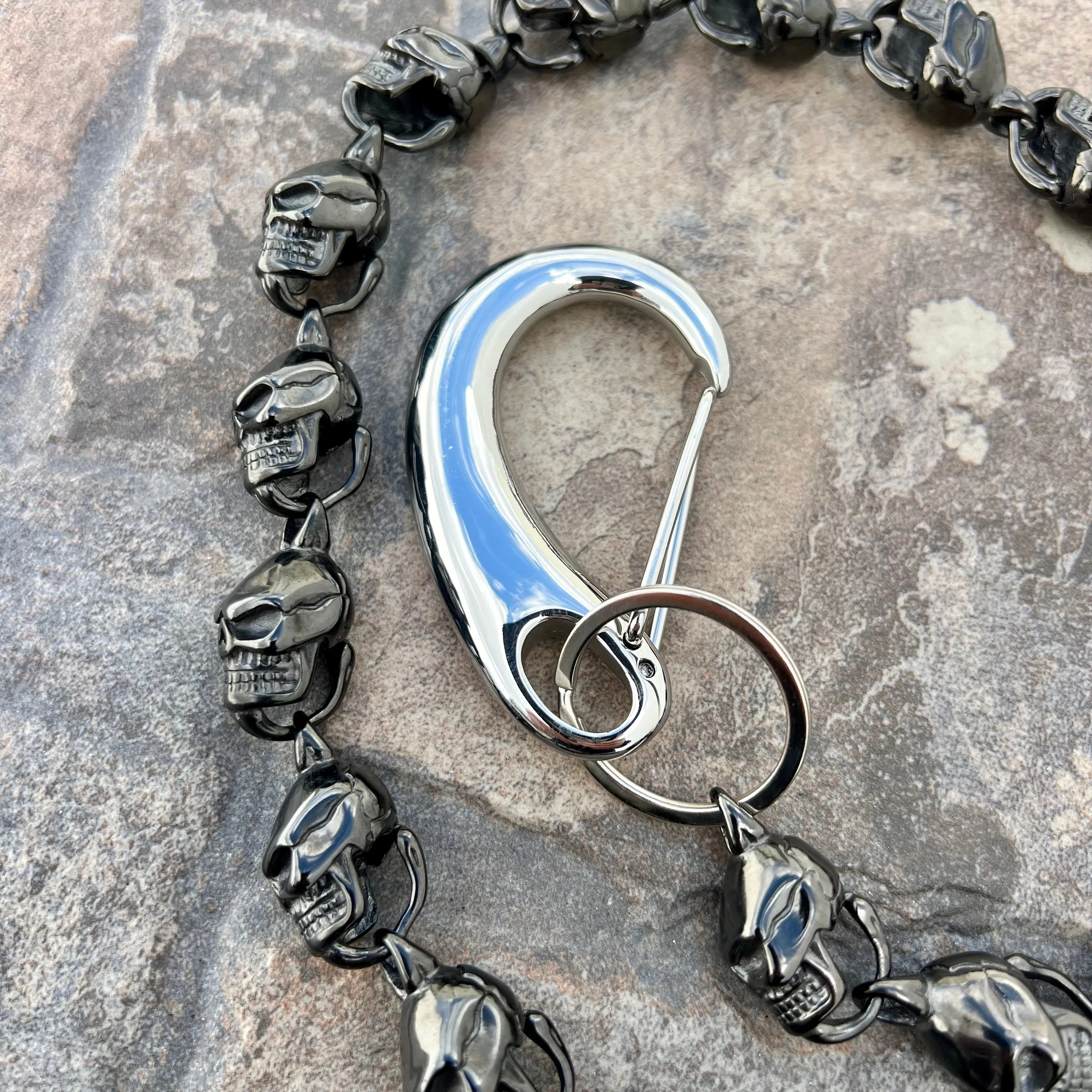 Hellride Custom Skull Wallet Chain Black 1" - W/ Sanity’s Polished Hook Clip