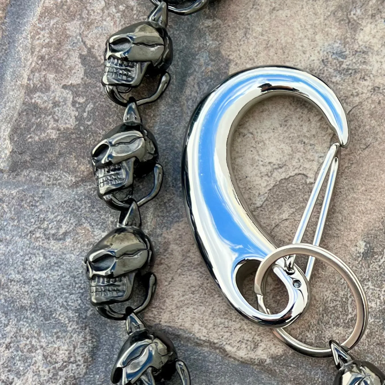 Hellride Custom Skull Wallet Chain Black 1" - W/ Sanity’s Polished Hook Clip