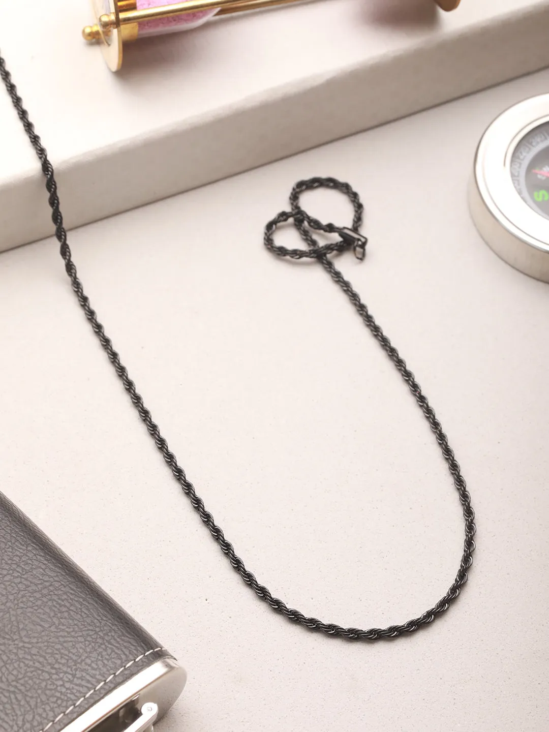 Men Black-Toned & Black Plated Stainless Steel Chain Necklace