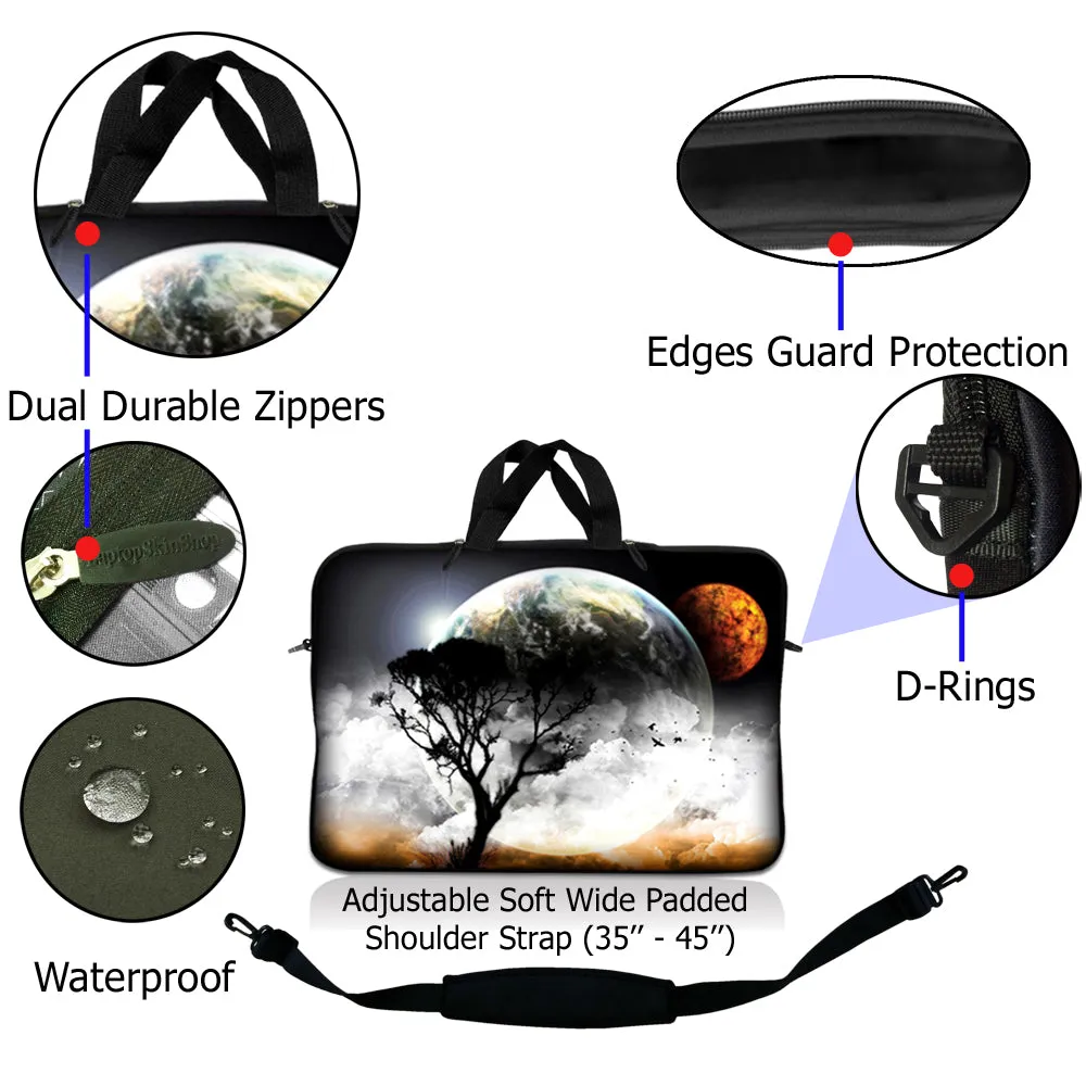 Notebook / Netbook Sleeve Carrying Case w/ Handle & Adjustable Shoulder Strap & Matching Skin – Earth and Moon Eclipse