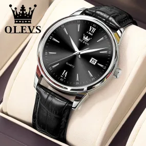 OLEVS Luxury Men's Quartz Watch - Leather Strap, Waterproof, High-Quality Casual Design