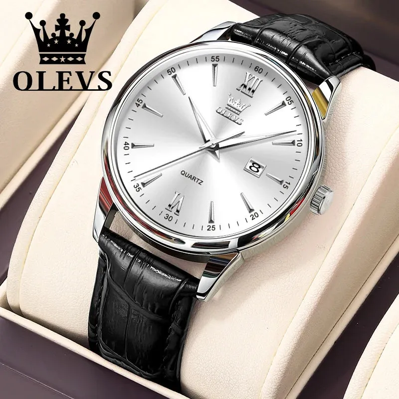 OLEVS Luxury Men's Quartz Watch - Leather Strap, Waterproof, High-Quality Casual Design
