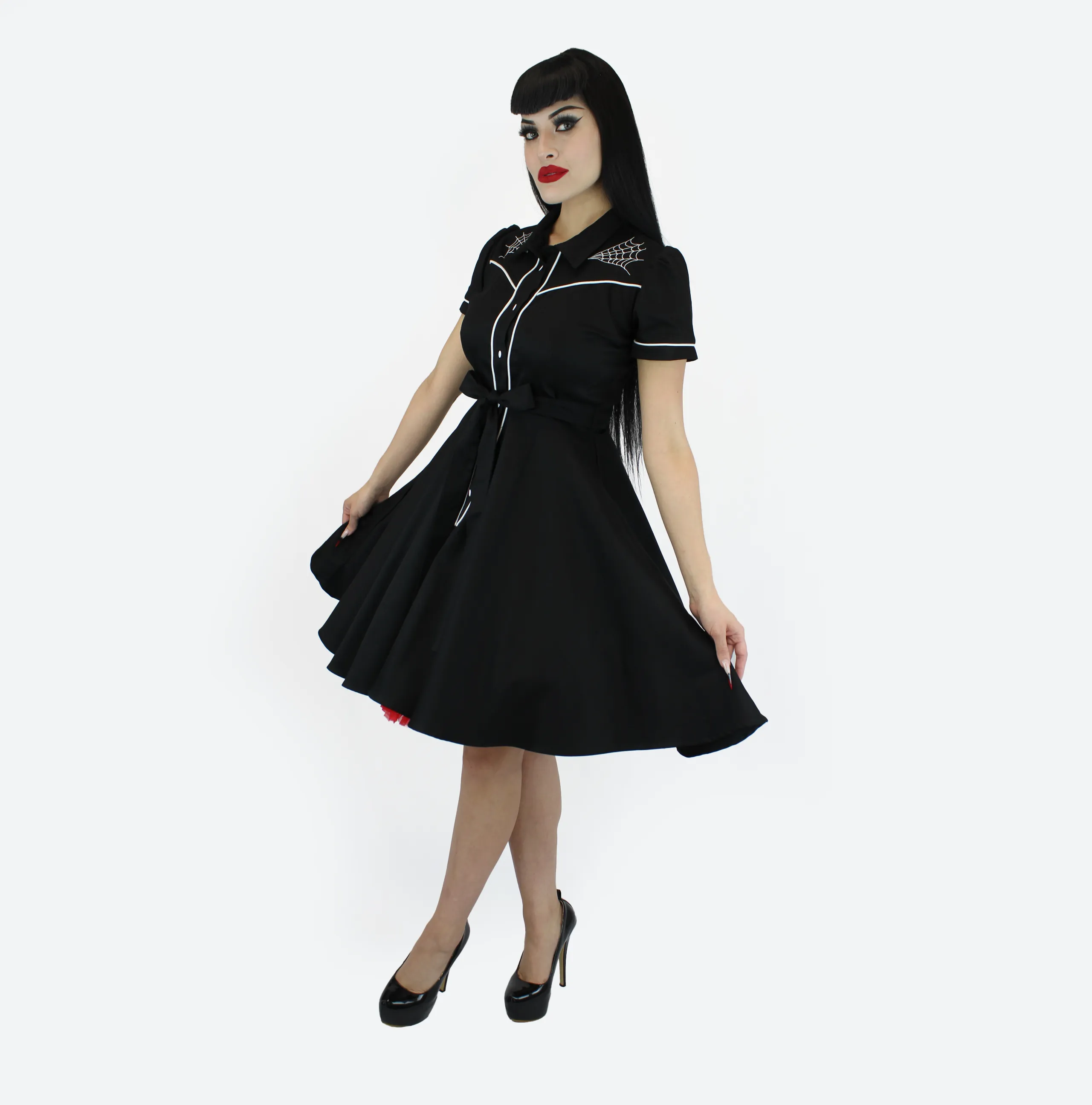 Spiderweb Embroidered Black Vintage Rockabilly Western Country Women Dress