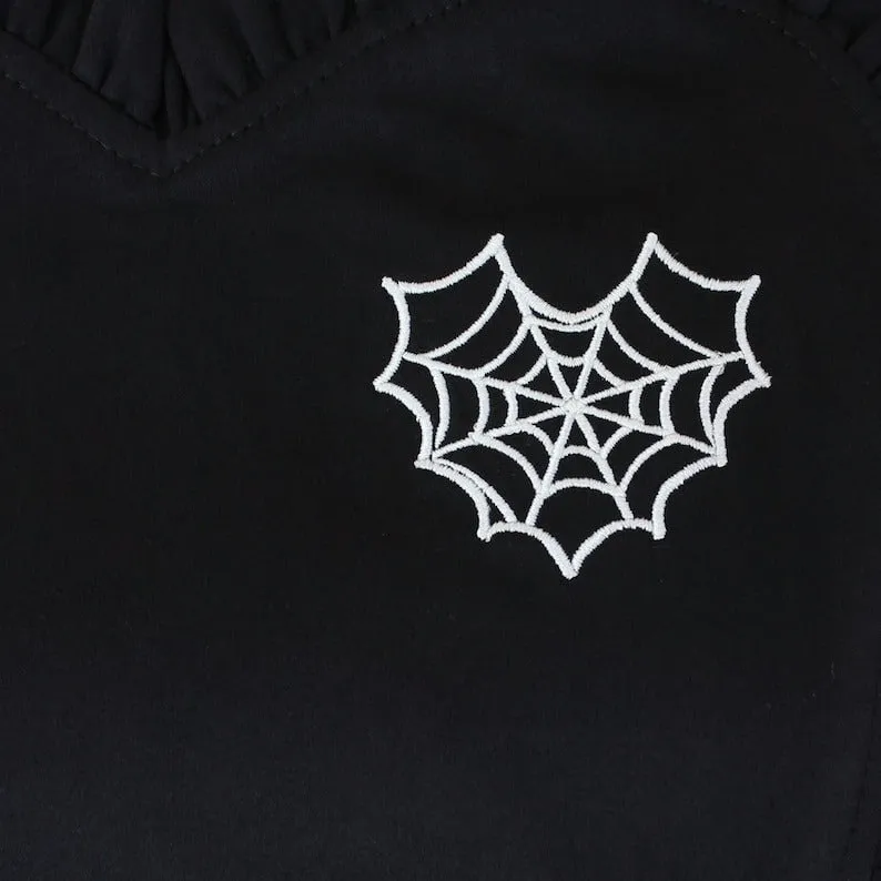 Spiderweb Embroidered Heart Black Vintage Inspired Apron #SHEA