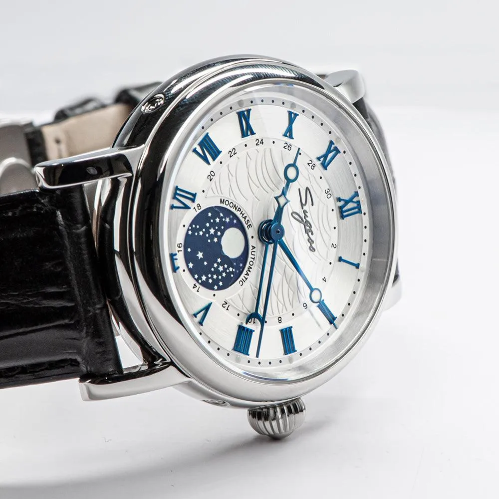 Sugess automatic mechanical men's watch moon phase luminous multi-function 2108 watch waterproof business 28 diamond star seagull dream