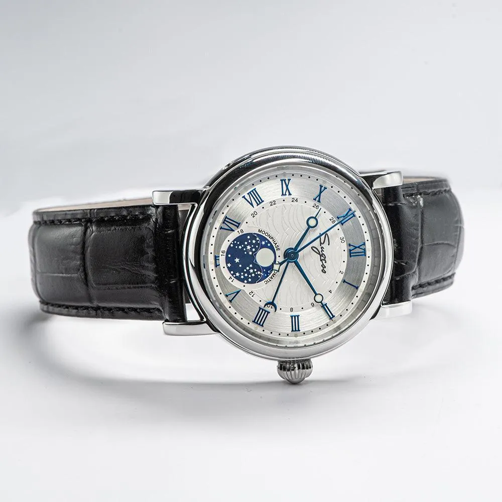 Sugess automatic mechanical men's watch moon phase luminous multi-function 2108 watch waterproof business 28 diamond star seagull dream