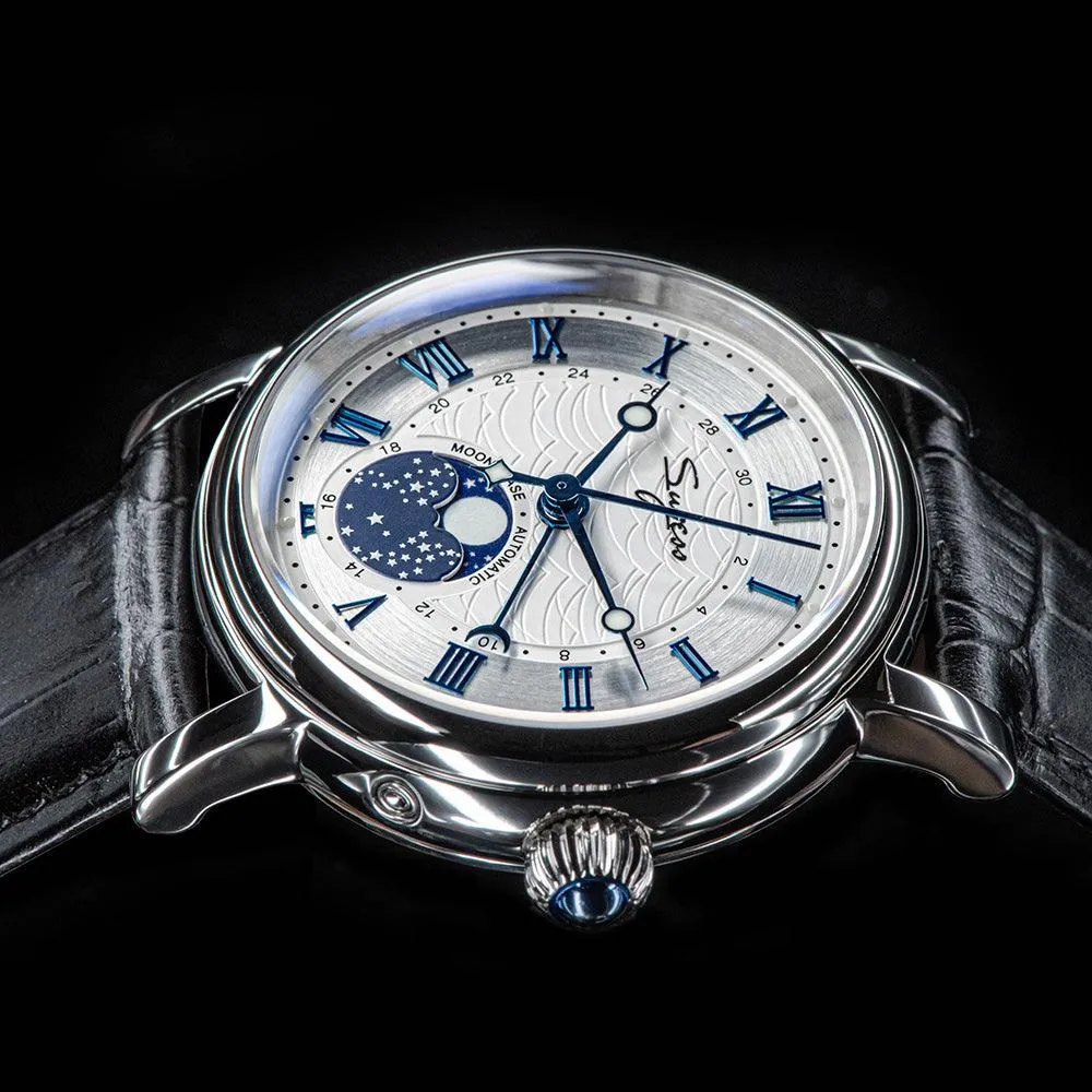 Sugess automatic mechanical men's watch moon phase luminous multi-function 2108 watch waterproof business 28 diamond star seagull dream