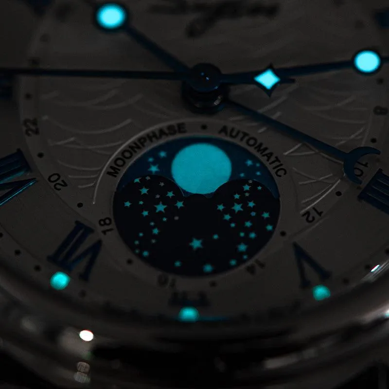 Sugess automatic mechanical men's watch moon phase luminous multi-function 2108 watch waterproof business 28 diamond star seagull dream