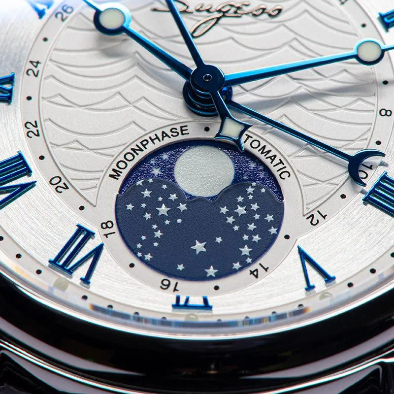Sugess automatic mechanical men's watch moon phase luminous multi-function 2108 watch waterproof business 28 diamond star seagull dream
