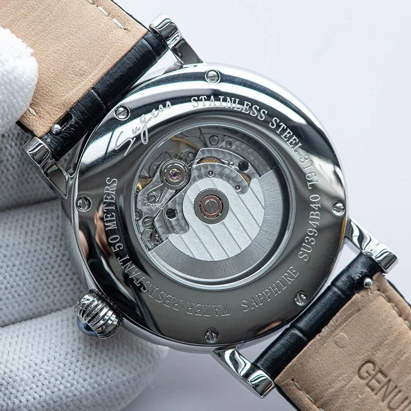 Sugess automatic mechanical men's watch moon phase luminous multi-function 2108 watch waterproof business 28 diamond star seagull dream