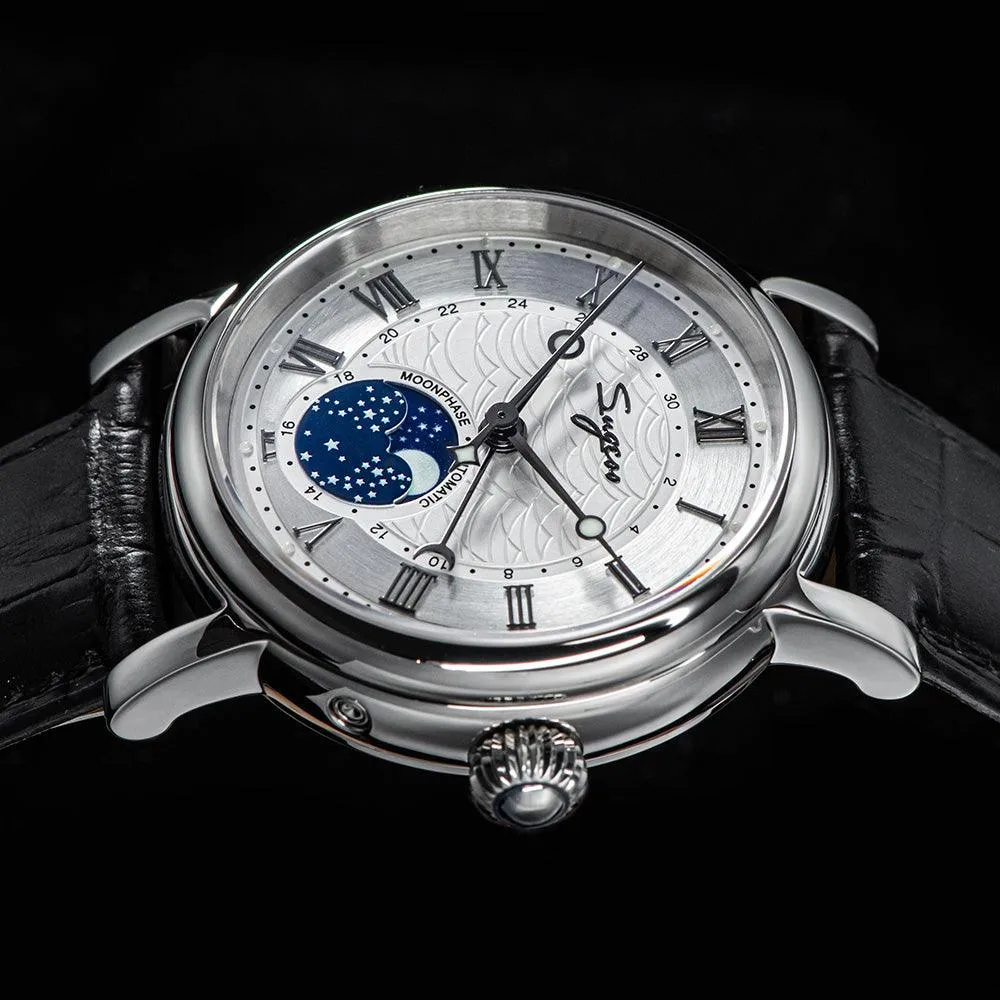 Sugess automatic mechanical men's watch moon phase luminous multi-function 2108 watch waterproof business 28 diamond star seagull dream